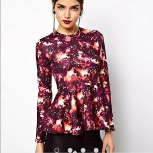 ASOS  burgundy peplum long sleeve top size 12